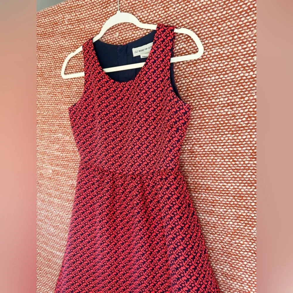 Anthropologie Red and Blue Patterned Midi Dress - Picture 3 of 11